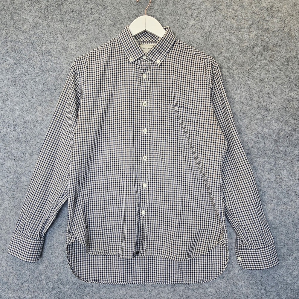 Gingham Button Down Shirt Mens Medium Navy Brown Check Southern Prep BILLY REID‎